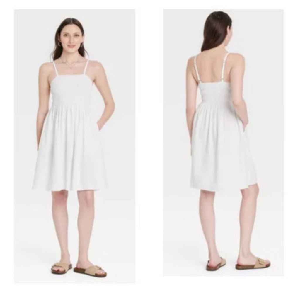 Universal Thread Smocked Mini Sundress Linen Blend with Pockets
